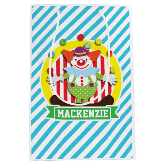 ジャグリングビッグトップサーカスピエロ；ブルーストライプ ミディアムペーパーバッグ (正面)