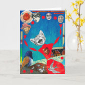 ジャグリング猫グリーティングカード カード (黄色い花)