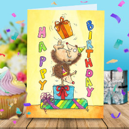 ジャグリング誕生日ヘッジホググリーティング サンキューカード