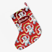 ジャグリング·ポーラー·ベア·カスタム·ガールズ·クリスマス·ストッキン ラージクリスマスストッキング (裏面 (吊り時))