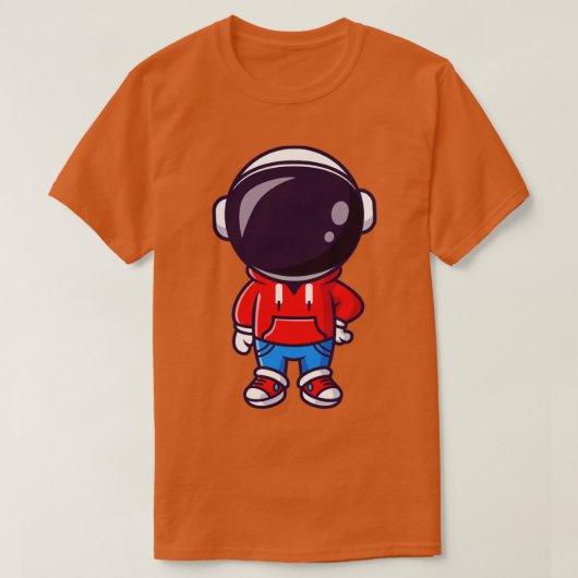 ジャケクールットとジーンズの漫画を持つかわいい宇宙飛行士 Tシャツ (デザイン正面)