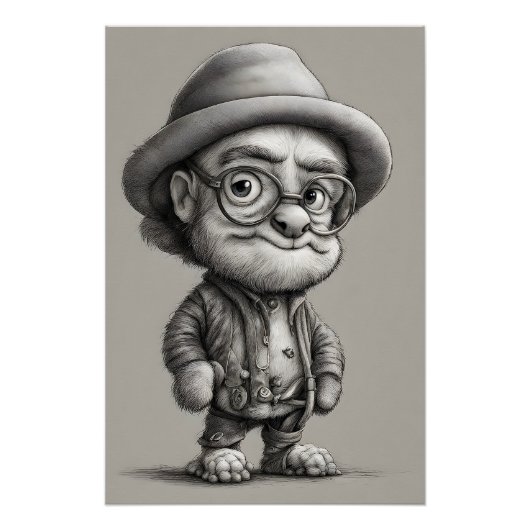 ジャケットと帽子をかぶった愛らしいファンタジーの生き物 ポスター (正面)