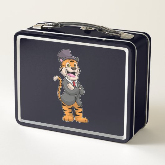 ジャケットと帽子を持つグルーミングとしてのタイガー メタルランチボックス (裏面)