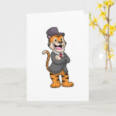 ジャケットと帽子を着た新郎としての虎 カード (黄色い花)