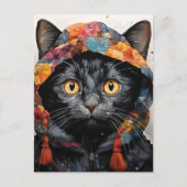 ジャケットに入ったゴージャスな黒カラフル猫 ポストカード (正面)