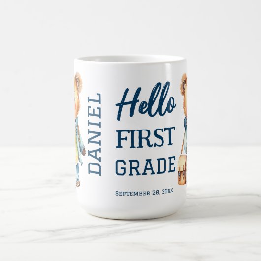 ジャケットスクールのバッグで1年生のかわいいテディベア コーヒーマグカップ (中央)