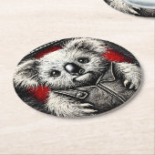 ジャケット表面にレザーベストを着たコアラ ラウンドペーパーコースター (アングル)