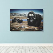 ジャコウウシの絵画 カナダの野生生物 キャンバスプリント (インサイチュ (ウッドフロア))