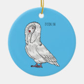 ジャコバン鳩バードカートゥーンイラストレーション セラミックオーナメント (正面)