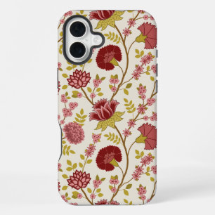 ジャコビアン フラワー 大柄 レッド ピンク ゴールド クリーム iPhone 16 PLUSケース