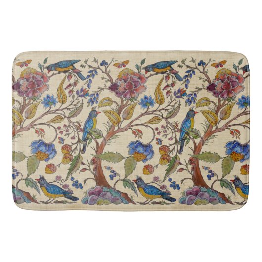 ジャコビーンバードフローラチノイスリータンリネンルック バスマット (正面)