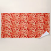 ジャコビーンフラワーダマスク、マンダリン、ライトオレンジ ビーチタオル (正面)