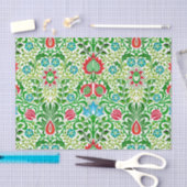 ジャコビーンフローラダマスク，緑とコーラルレッド 薄葉紙 (クラフト)