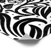 ジャコビーンフローラダマスク,黒,白とグレーの位置 ポスター (角)