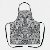 ジャコビーンフローラダマスク，黒，白と灰色 エプロン (正面)
