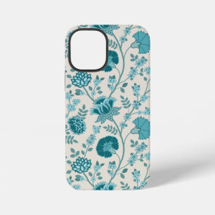 ジャコビーンフローラビッグパターンティール（緑がかった色）オンクリーム iPhone 12 MINIケース