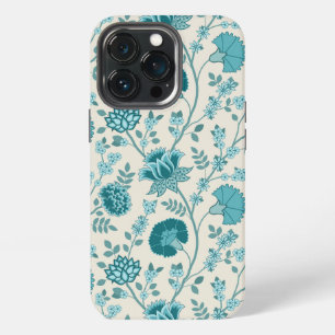 ジャコビーンフローラビッグパターンティール(緑がかった色)オンクリーム iPhone 13 PROケース