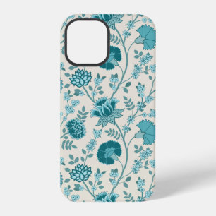 ジャコビーンフローラビッグパターンティール（緑がかった色）オンクリーム iPhone 12 PROケース