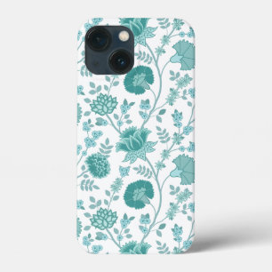 ジャコビーンフローラビッグパターンティール(緑がかった色)オン白 iPhone 13 MINIケース