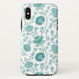 ジャコビーンフローラビッグパターンティール(緑がかった色)オン白 iPhone XSケース