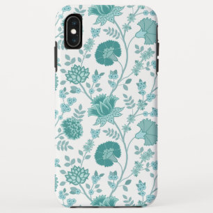 ジャコビーンフローラビッグパターンティール(緑がかった色)オン白 iPhone XS MAXケース