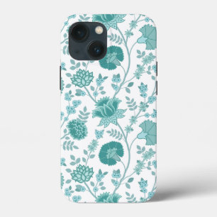 ジャコビーンフローラビッグパターンティール(緑がかった色)オン白 iPhone 13 MINIケース