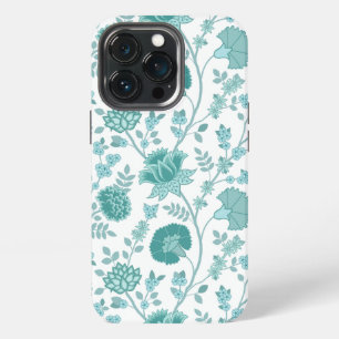 ジャコビーンフローラビッグパターンティール(緑がかった色)オン白 iPhone 13 PROケース