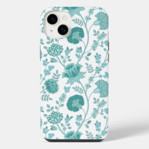 ジャコビーンフローラビッグパターンティール（緑がかった色）オン白 iPhone 14 PLUSケース