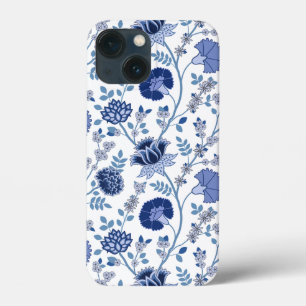 ジャコビーンフローラビッグパターンブルーonホワイト iPhone 13 miniケース