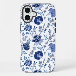 ジャコビーンフローラビッグパターンブルーonホワイト iPhone 16 plusケース