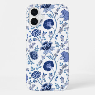 ジャコビーンフローラビッグパターンブルーonホワイト iPhone 16 plusケース
