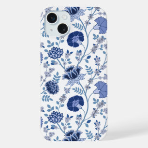 ジャコビーンフローラビッグパターンブルーonホワイト iPhone 15 plusケース