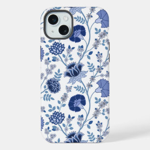 ジャコビーンフローラビッグパターンブルーonホワイト iPhone 15 plusケース