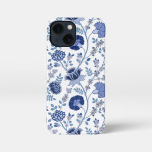 ジャコビーンフローラビッグパターンブルーonホワイト iPhone 13 miniケース