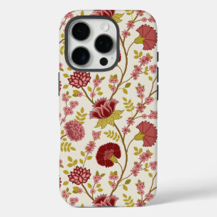 ジャコビーンフローラビッグパターンレッズピンクス金ゴールド iPhone 16 PROケース