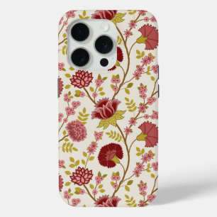 ジャコビーンフローラビッグパターンレッズピンクス金ゴールド iPhone 15 PROケース