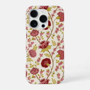 ジャコビーンフローラビッグパターンレッズピンクス金ゴールド iPhone 16 PROケース