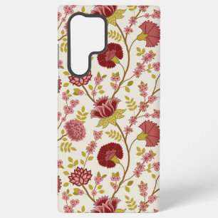 ジャコビーンフローラビッグパターンレッズピンクス金ゴールド SAMSUNG GALAXY S22 ULTRAケース
