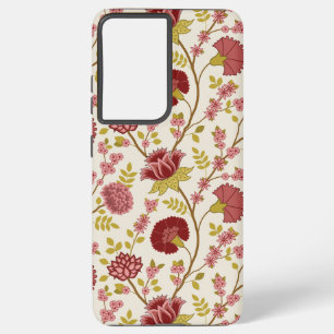 ジャコビーンフローラビッグパターンレッズピンクス金ゴールド SAMSUNG GALAXY S21+ケース