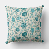 ジャコビーンフローラルティール（緑がかった色）オンクリーム クッション (裏面)