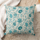 ジャコビーンフローラルティール（緑がかった色）オンクリーム クッション (ブランケット)