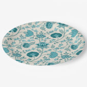 ジャコビーンフローラルティール（緑がかった色）オンクリーム ペーパープレート (アングル)