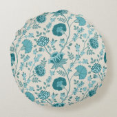 ジャコビーンフローラルティール（緑がかった色）オンクリーム ラウンドクッション (裏面)