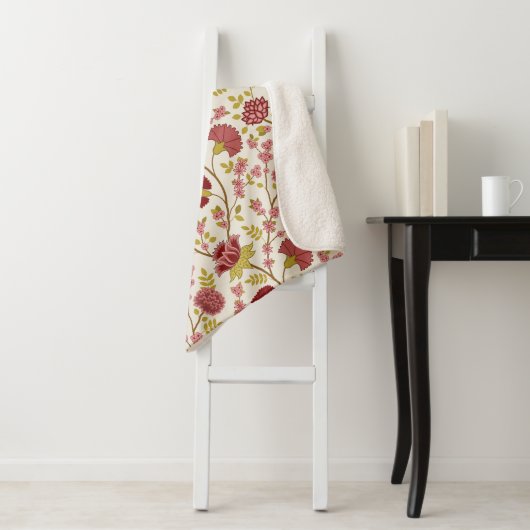 ジャコビーンフローラルパターンレッズピンクス金ゴールド シェルパブランケット (インサイチュ)