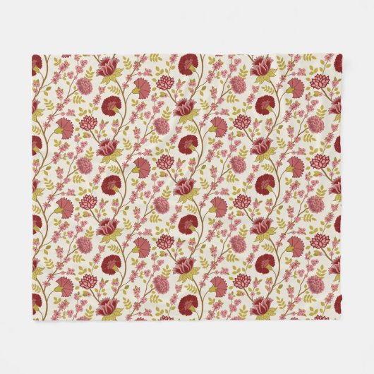 ジャコビーンフローラルパターンレッズピンクス金ゴールド フリースブランケット (正面(横))