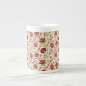 ジャコビーンフローラルパターンレッズピンクス金ゴールド ボーンチャイナマグカップ (正面)