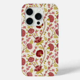 ジャコビーンフローラルパターンレッズピンクス金ゴールド iPhone 15 PROケース