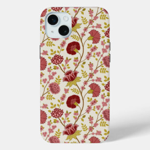 ジャコビーンフローラルパターンレッズピンクス金ゴールド iPhone 15 MINIケース