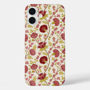 ジャコビーンフローラルパターンレッズピンクス金ゴールド iPhone 16 PLUSケース