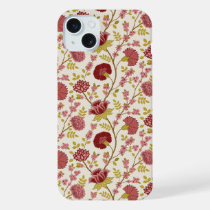 ジャコビーンフローラルパターンレッズピンクス金ゴールド iPhone 15 PLUSケース